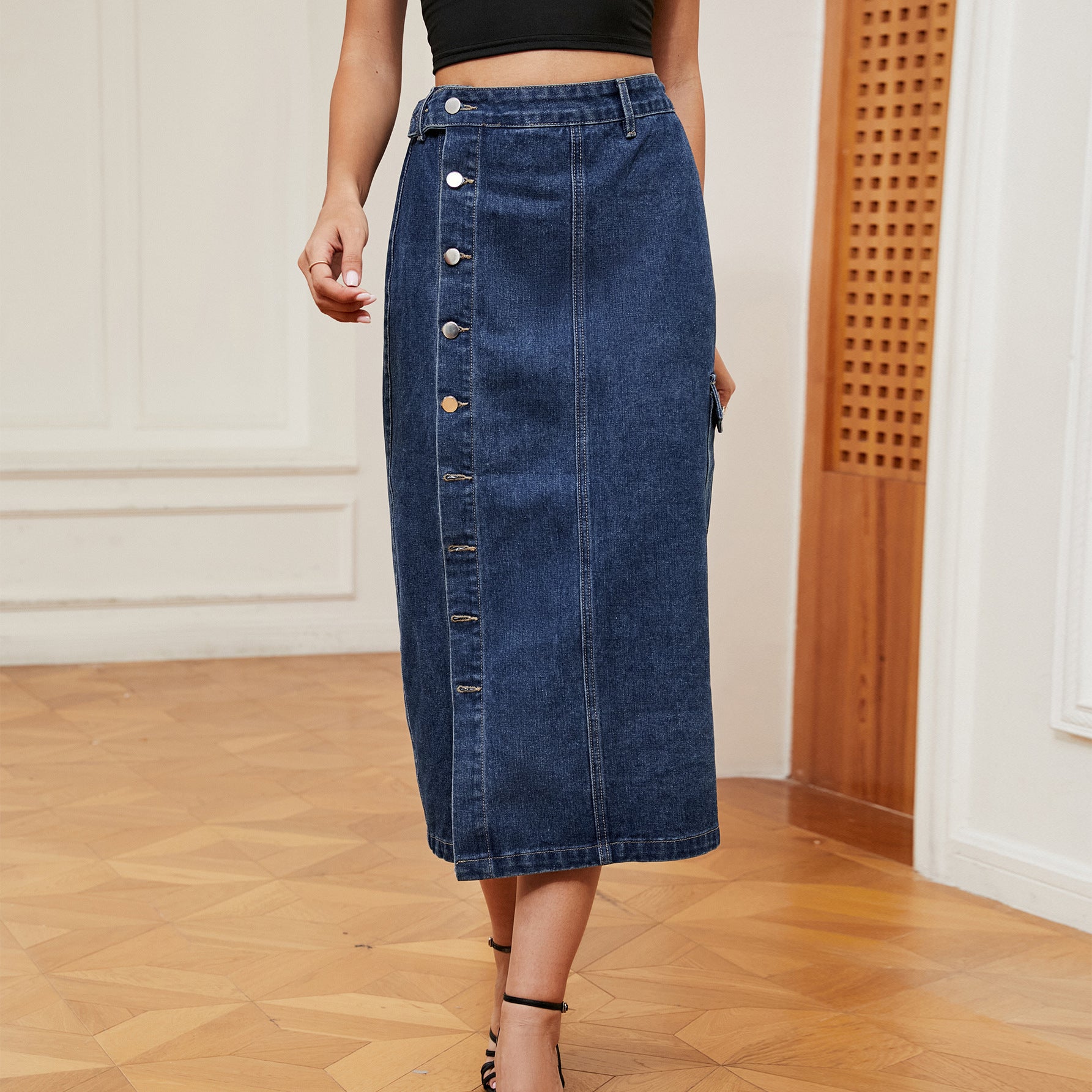 European And American Hot Girls Half Elastic Denim Cargo Pants Casual Skirt apparels & accessories