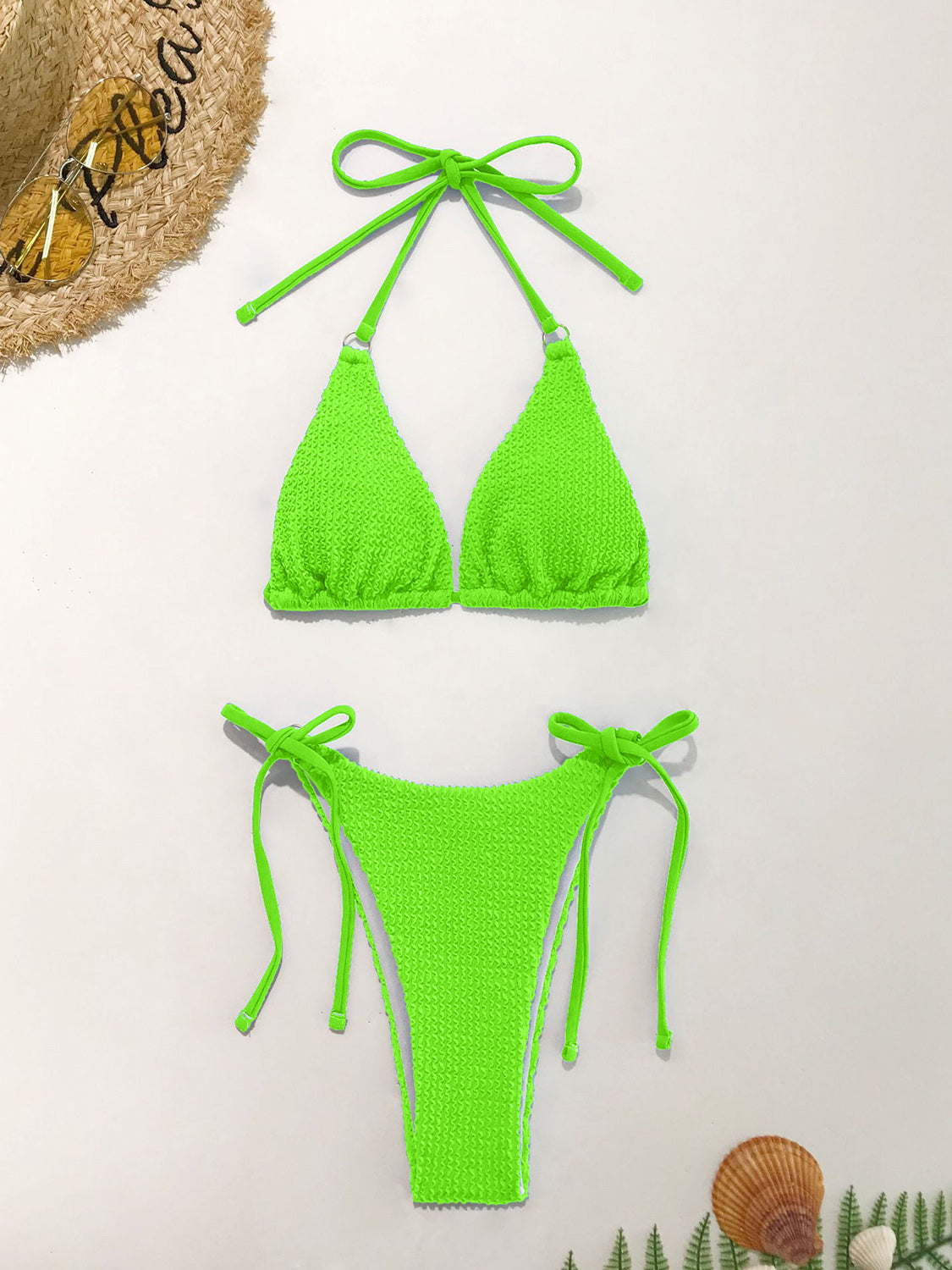 Textured Halter Neck Two-Piece Bikini Set apparel & accessories