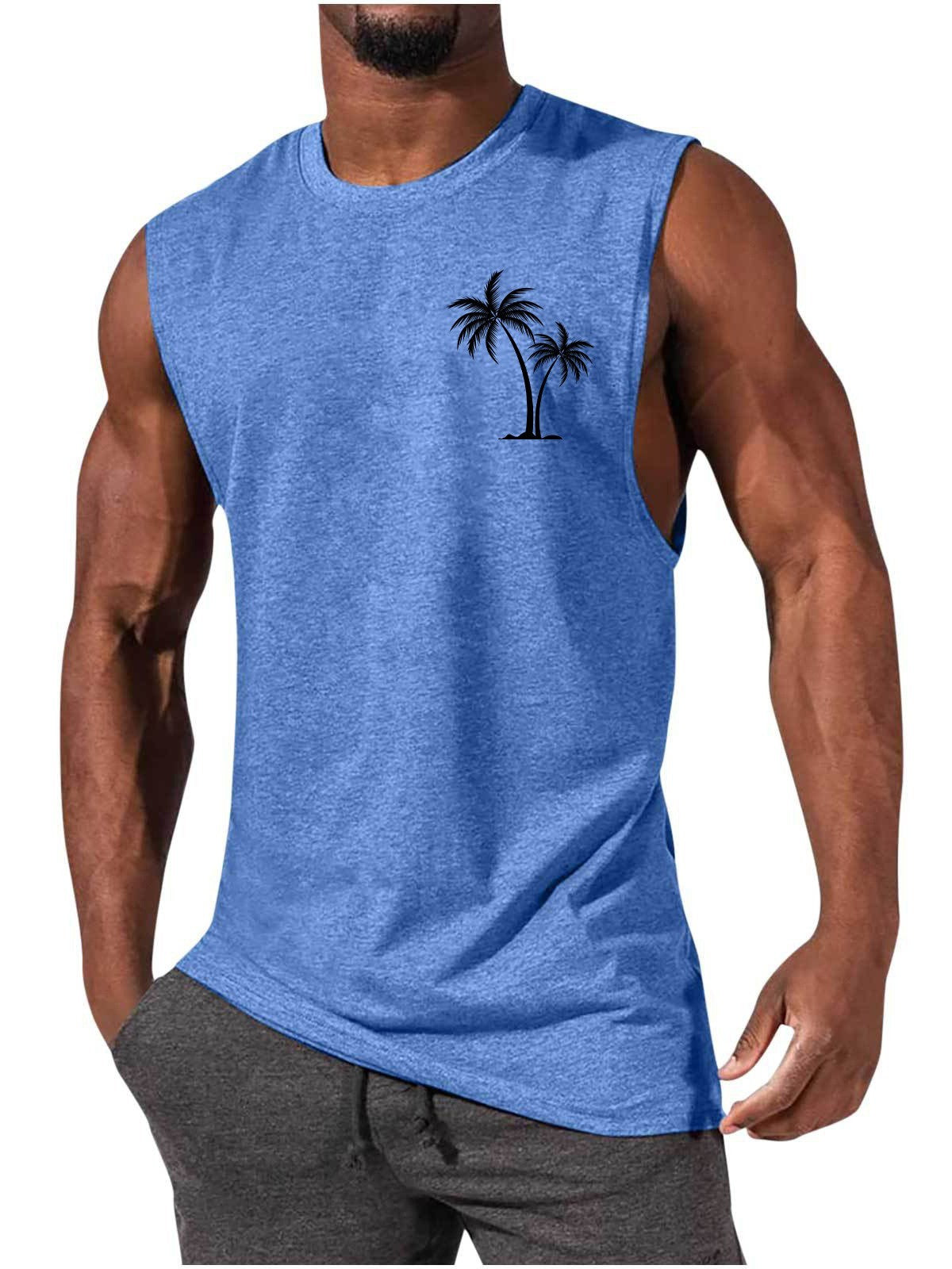 Coconut Tree Embroidery Vest Summer Beach Tank Tops apparel & accessories