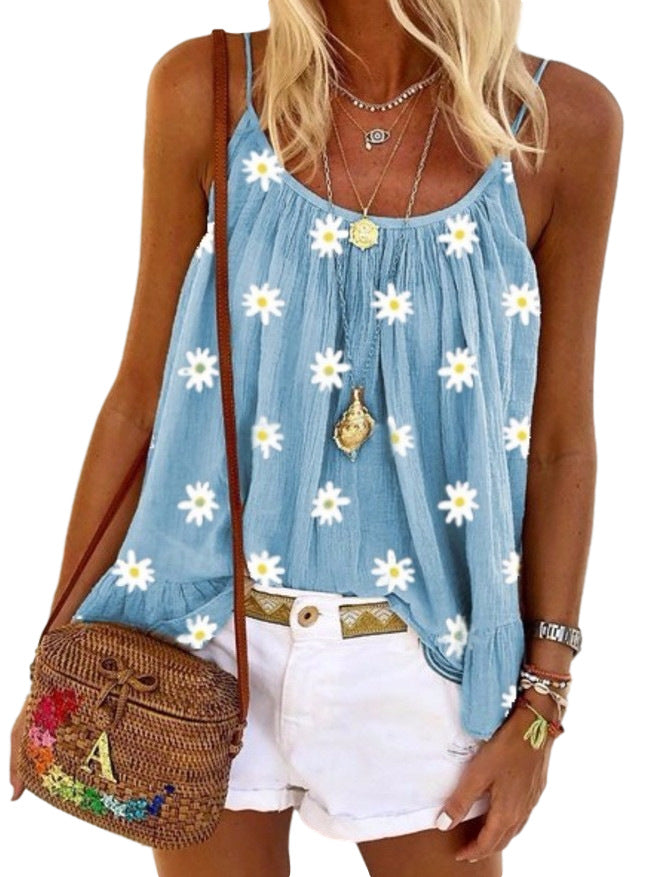 Women's Little Daisy Printed Camisole Large Size Loose Vest apparels & accessories