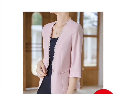 Women's Collarless Three Quarter Sleeve Suit Jacket apparel & accessories