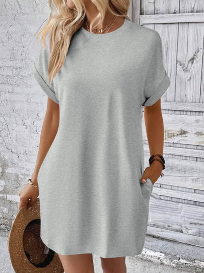 Round Neck Short Sleeve Mini Dress Dresses & Tops