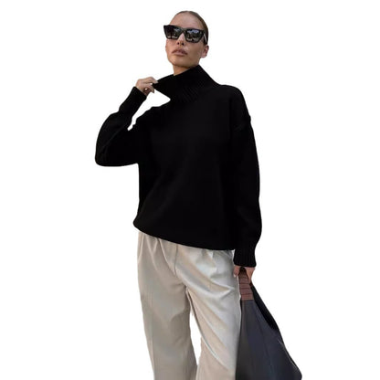 Women's  Loose Patchwork Turtleneck Sweater apparels & accessories