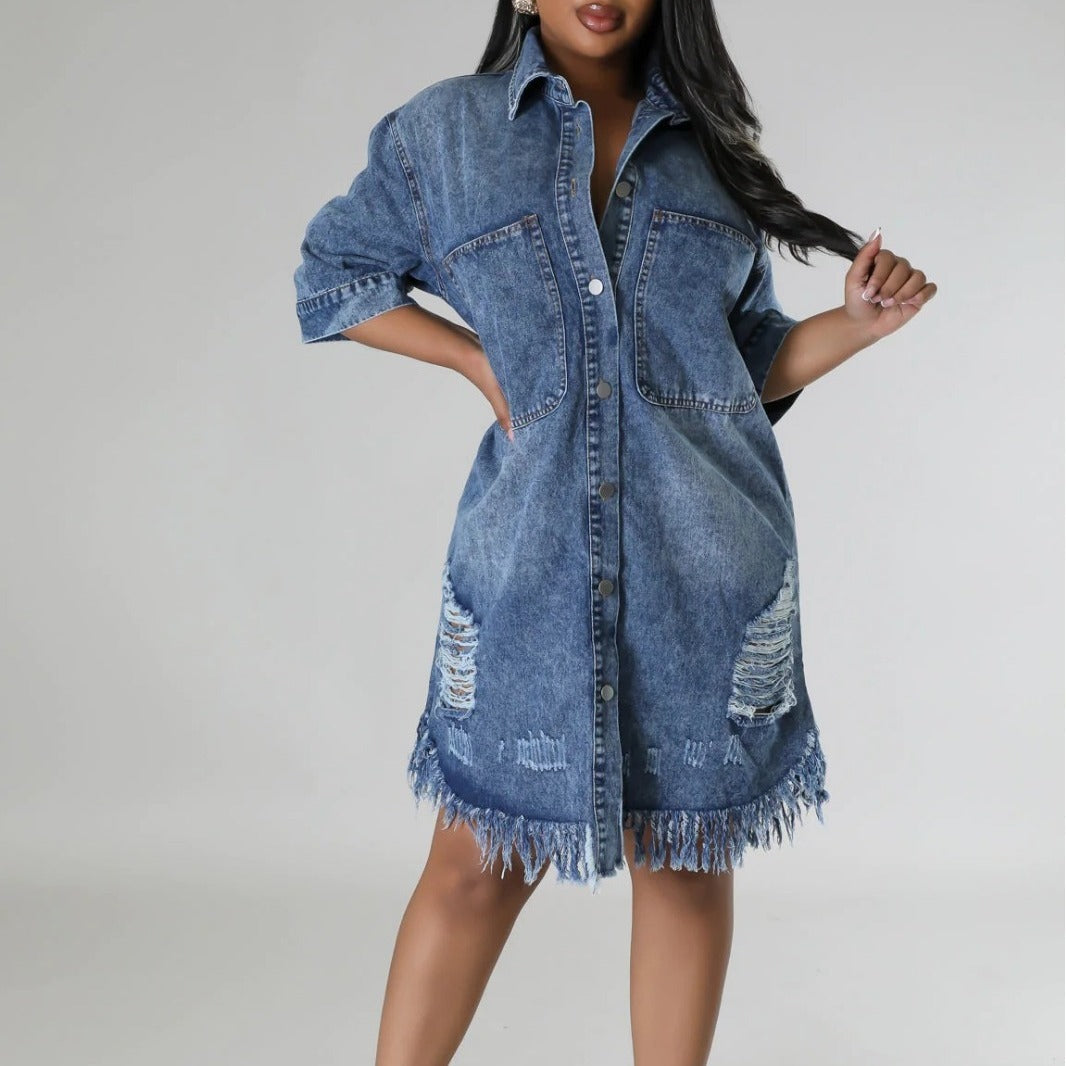 Women's Fashion Denim Long Dress apparel & accessories