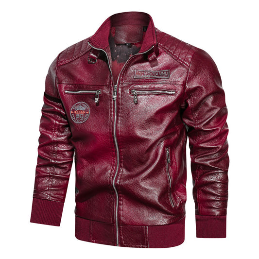 Stand-up Collar Leather Jacket With Pockets apparels & accessories