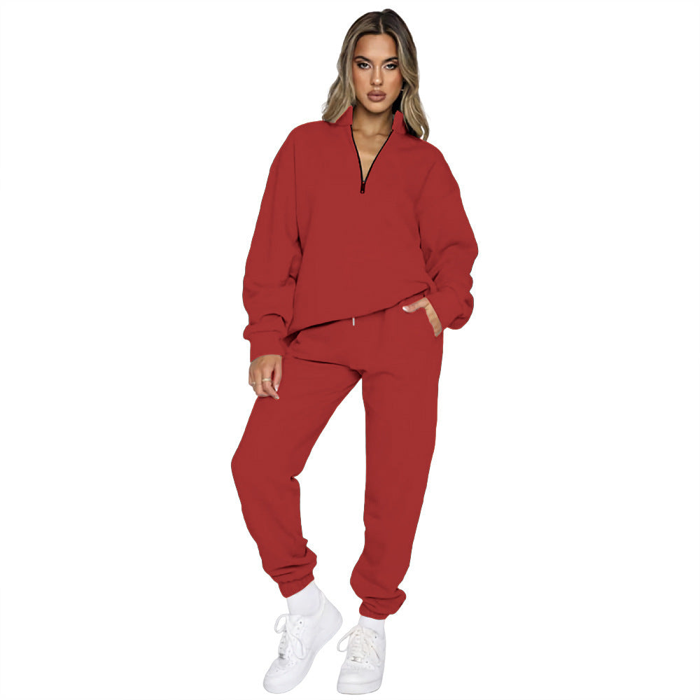 Zipper Pullover Long Sleeve Sweater Two-piece Set apparels & accessories