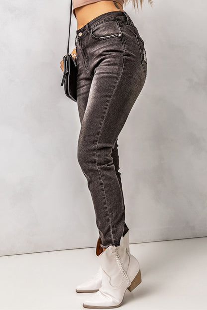 High Waist Raw Hem Skinny Jeans apparel & accessories