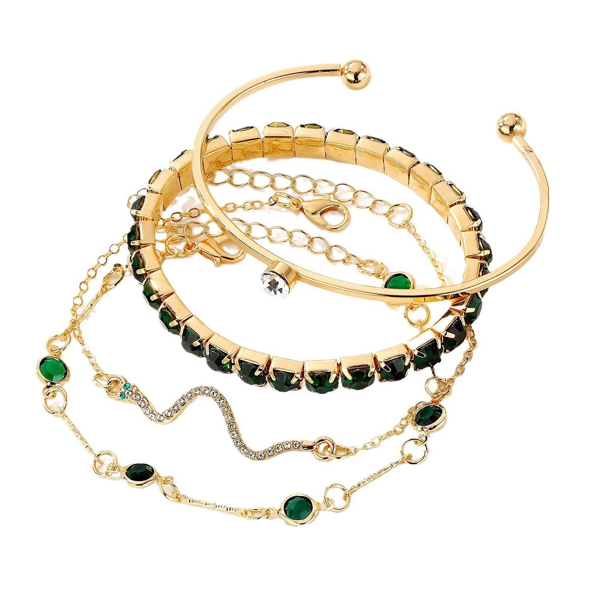 Fashion Green Grandmother Diamond Stretch Bracelet Women's 4-piece Set Jewelry