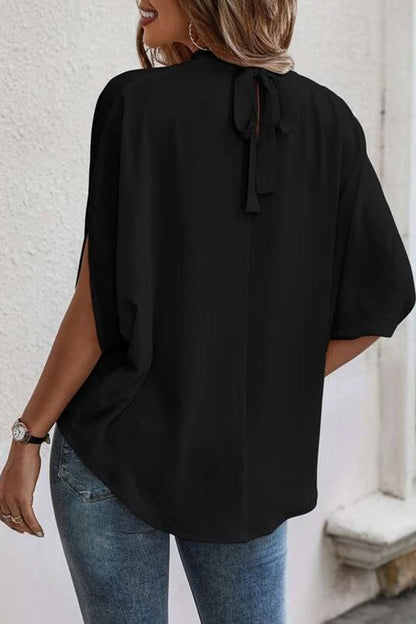 Tie Back Slit Half Sleeve Blouse apparel & accessories