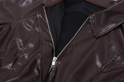 Elegant Retro Zipper PU Leather Jacket apparels & accessories