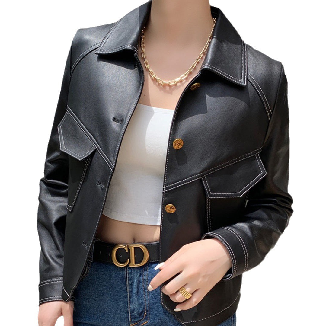 Leather Short Slim-fitting Biker jacket apparels & accessories