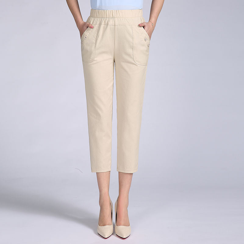 Thin Cotton Cropped Summer Elastic Waist Women's Pants apparel & accessories