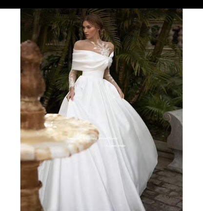 Raglan Sleeve Long Sleeve White Tutu Skirt Satin Wedding Dress apparels & accessories