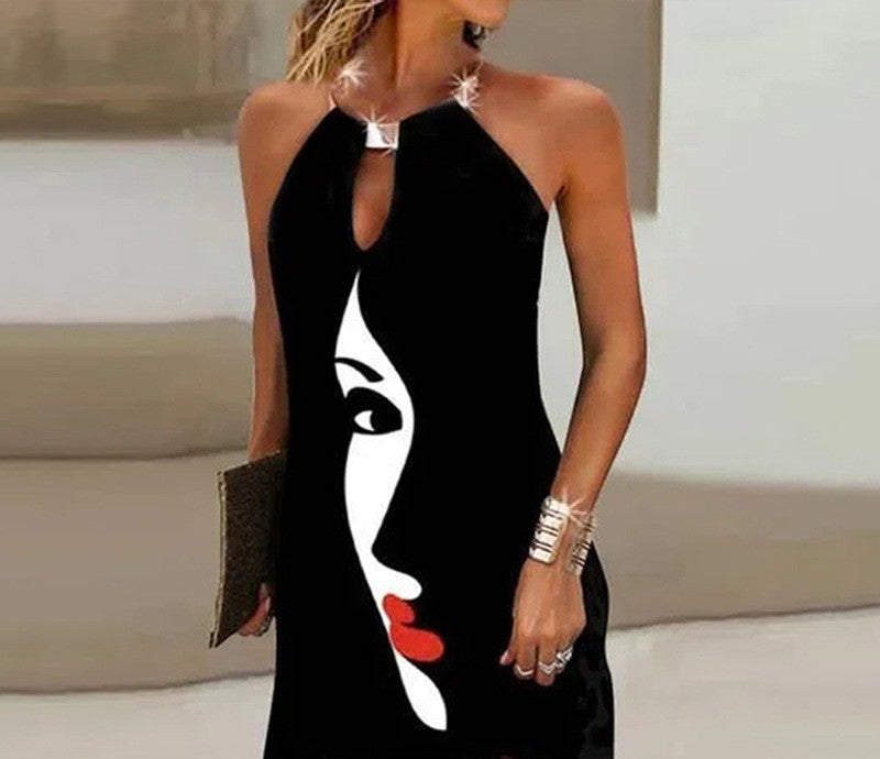 Summer Black Neck Print Dress apparel & accessories