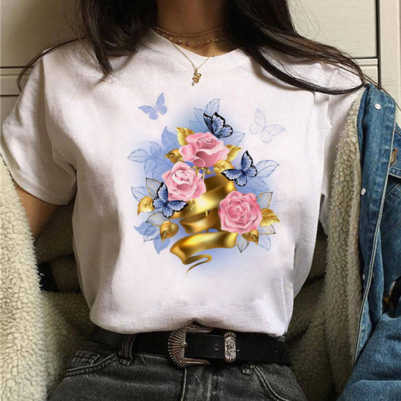 Butterfly Flower Ice Cream Print Short Sleeve apparel & accessories