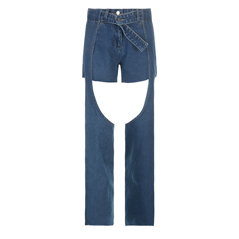 Design Sense Irregular Hollow Straight Jeans apparel & accessories