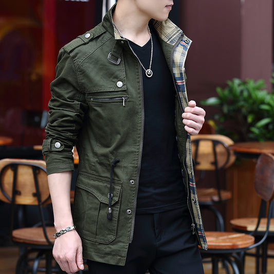 Military Jacket Young Men''s Korean Slim Fit Military Green Casual apparels & accessories