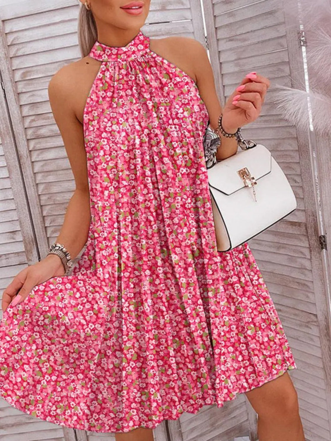 Printed Mock Neck Sleeveless Dress Dresses & Tops