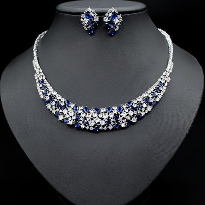 Simple Graceful Shining Zircon Necklace Earrings Set Jewelry