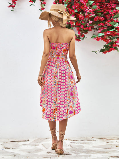 Printed Strapless Tie Belt Dress apparel & accessories