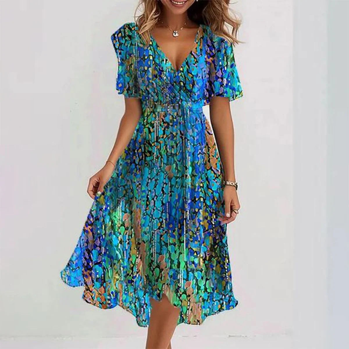 Chiffon Printed Short Sleeve Dress apparels & accessories