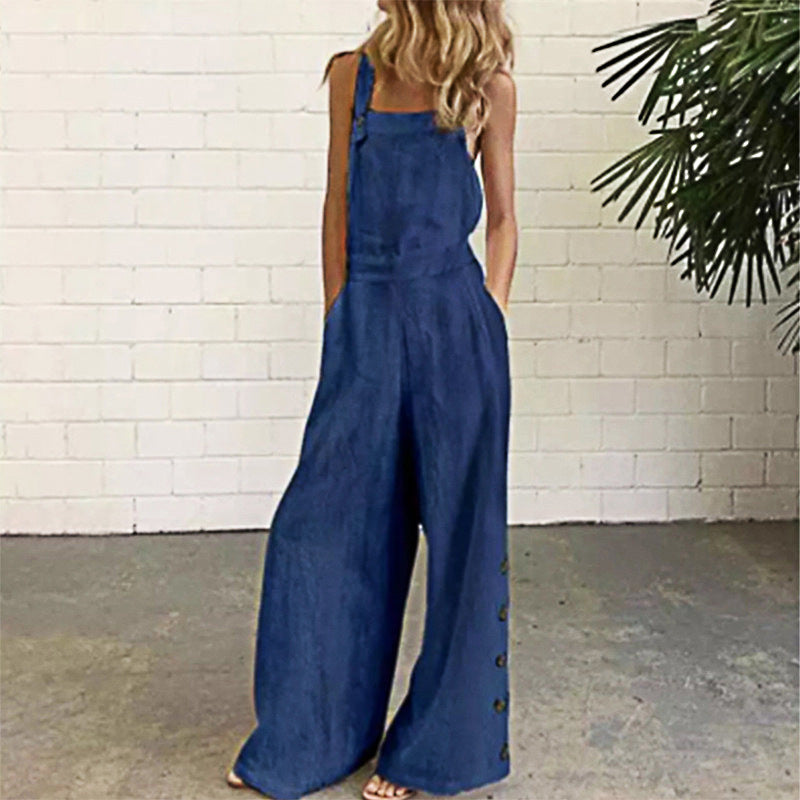 Retro Side Pocket Casual Wide-Leg Side Buckle Jumpsuit apparel & accessories