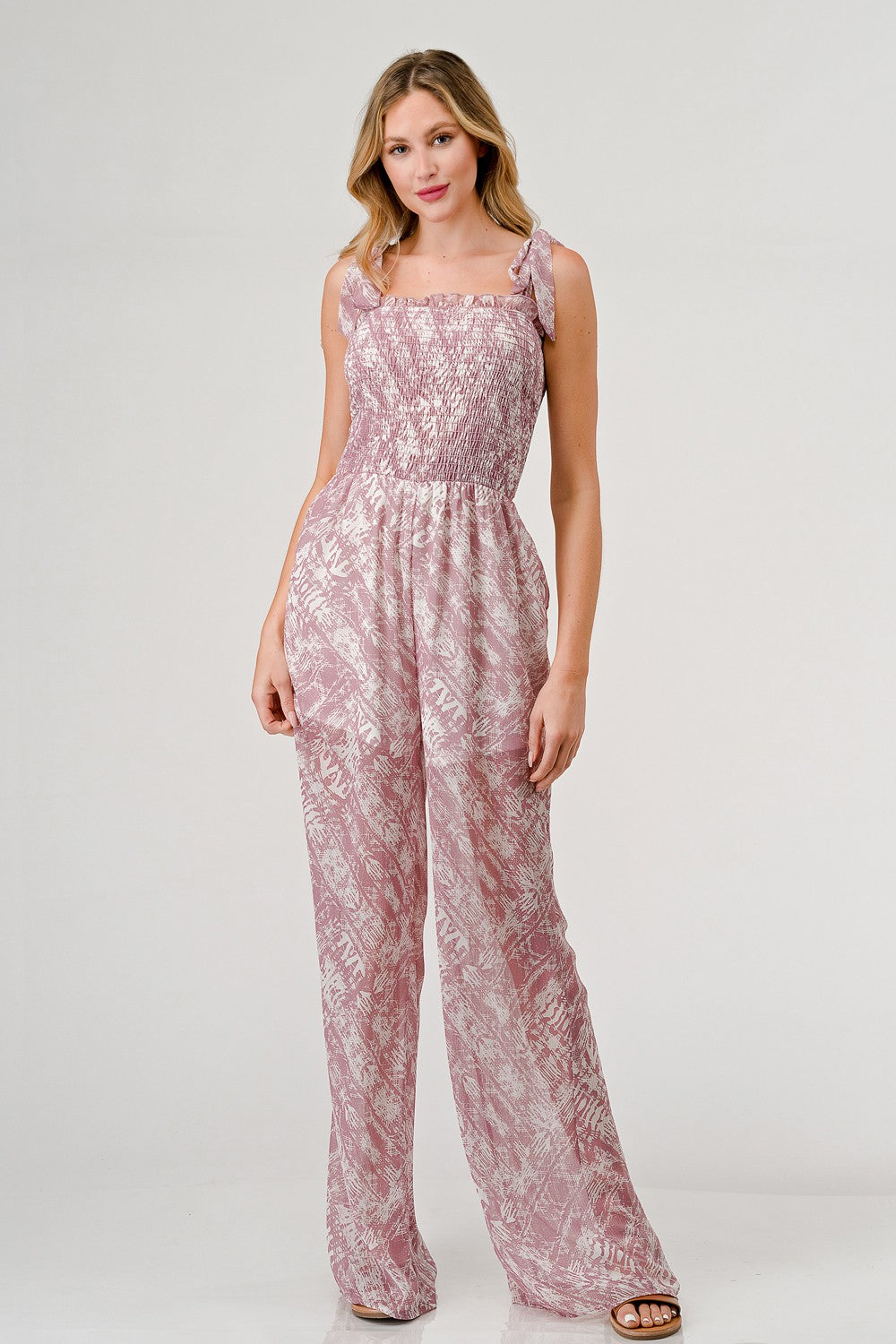 GeeGee Printed Tie Shoulder Wide Leg Jumpsuit Bottom wear