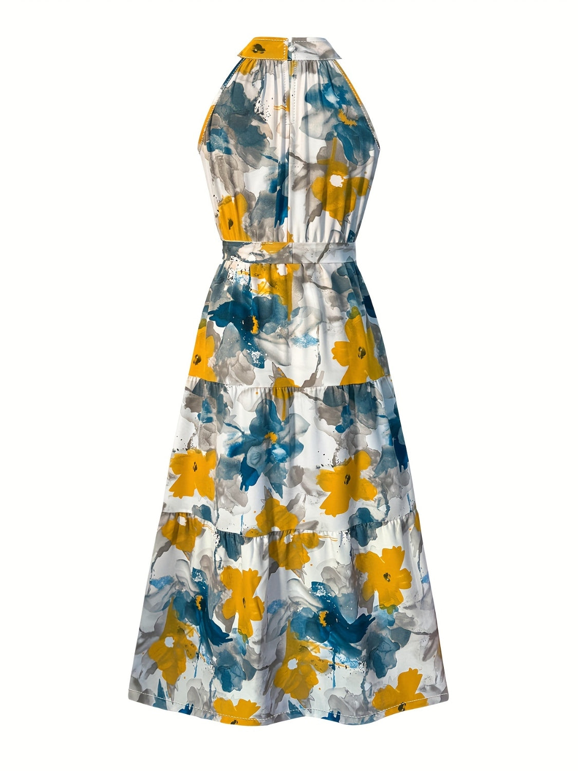 Tiered Printed Mock Neck Sleeveless Dress Dresses & Tops