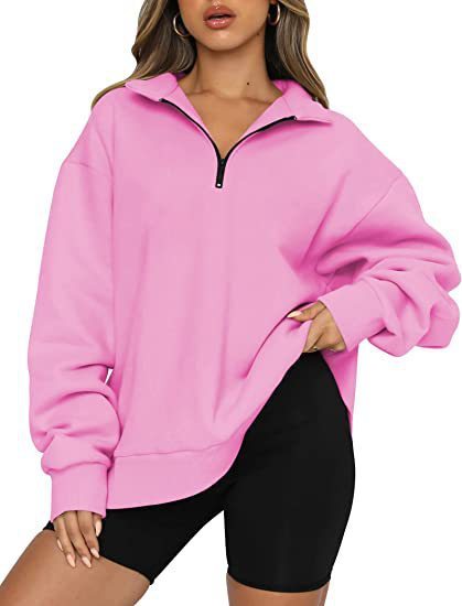 Women Sweatshirts Zip Turndown Collar Loose Casual Tops apparels & accessories