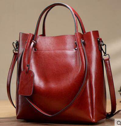 Women's Fashion Simple Portable Oil Wax Cattle Leather Bag apparel & accessories