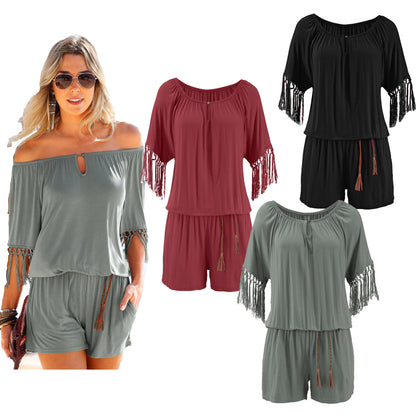 Summer wear word collar shirt tassels jumpsuits cool apparel & accessories