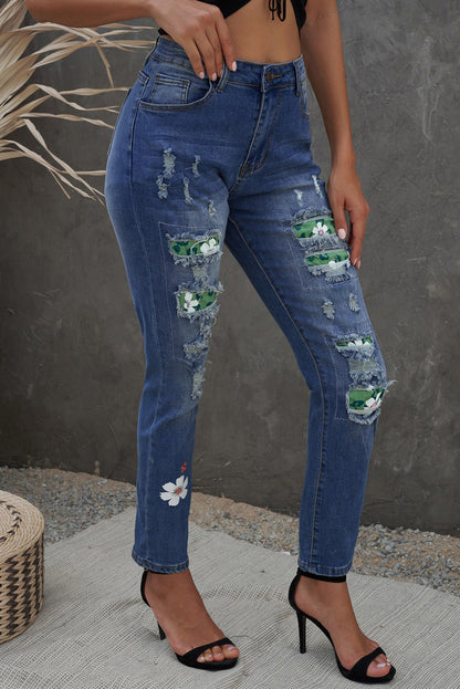 Distressed Buttoned Jeans with Pockets Bottom wear