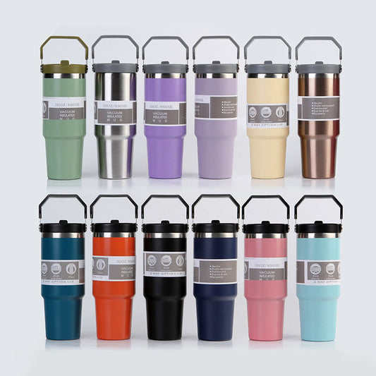 Portable Car Cup Stainless Steel Cup Travel Sports Water Bottle With Handle Cover Coffee Tumbler Cup HOME