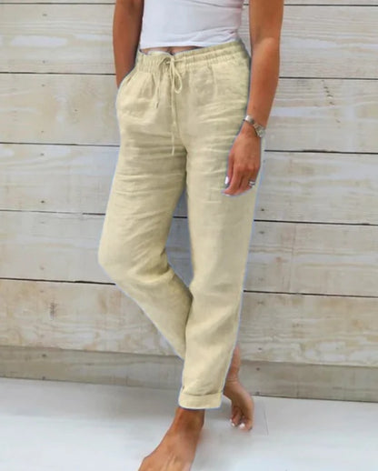 Elastic Waist Solid Cotton Hemp Pants men's clothing