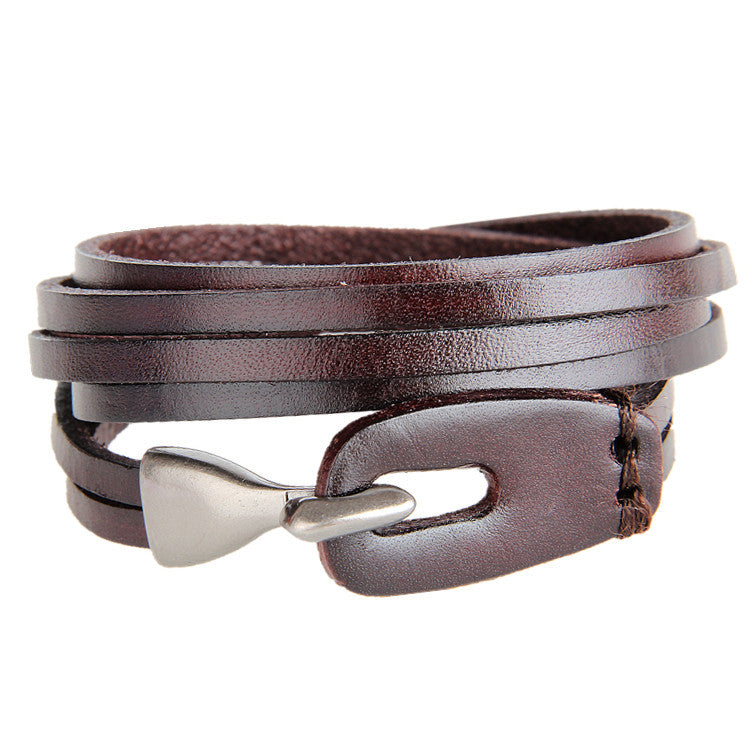 Retro Leather Bracelet 3-ring Winding Leather Hand Strap Hook Wrist Strap Metal Jewelry