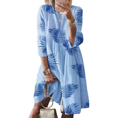 Retro print O-neck print dress women apparel & accessories