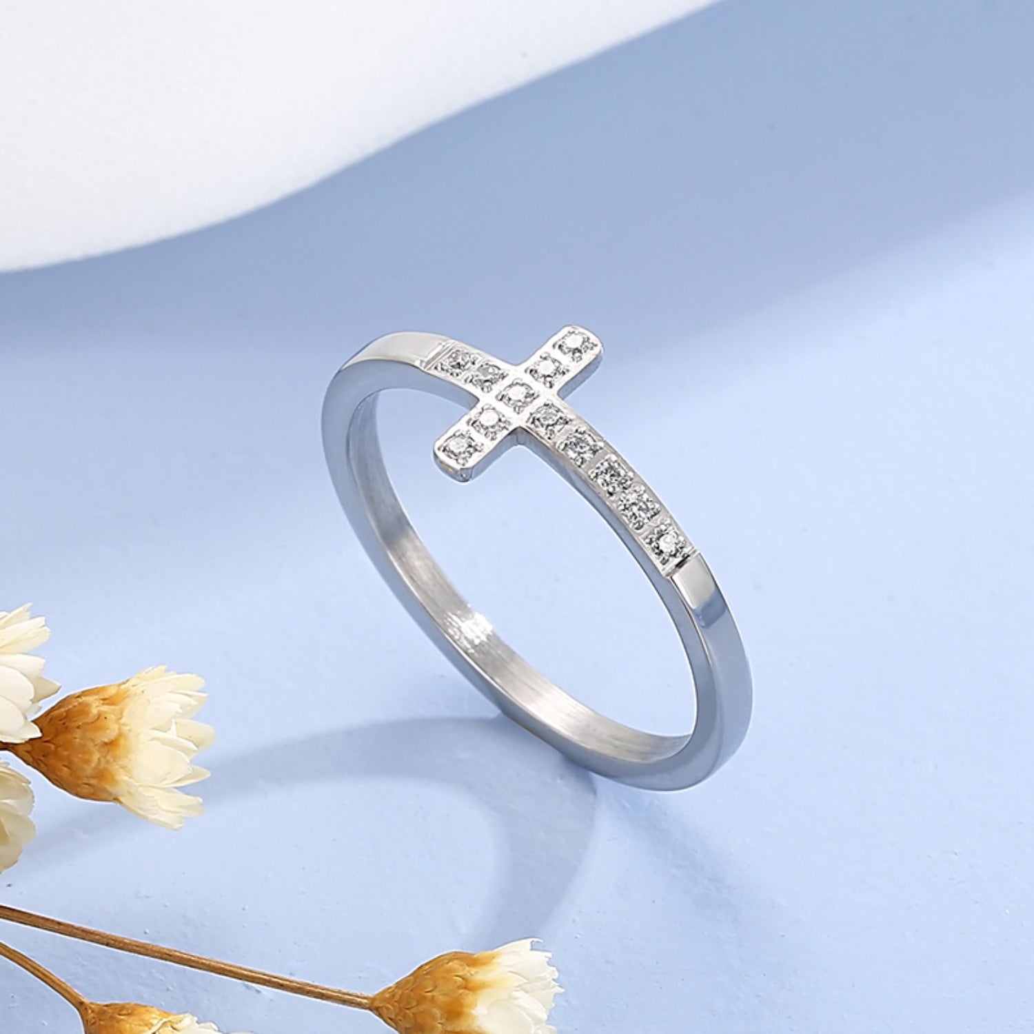 Inlaid Zircon Stainless Steel Cross Ring apparel & accessories