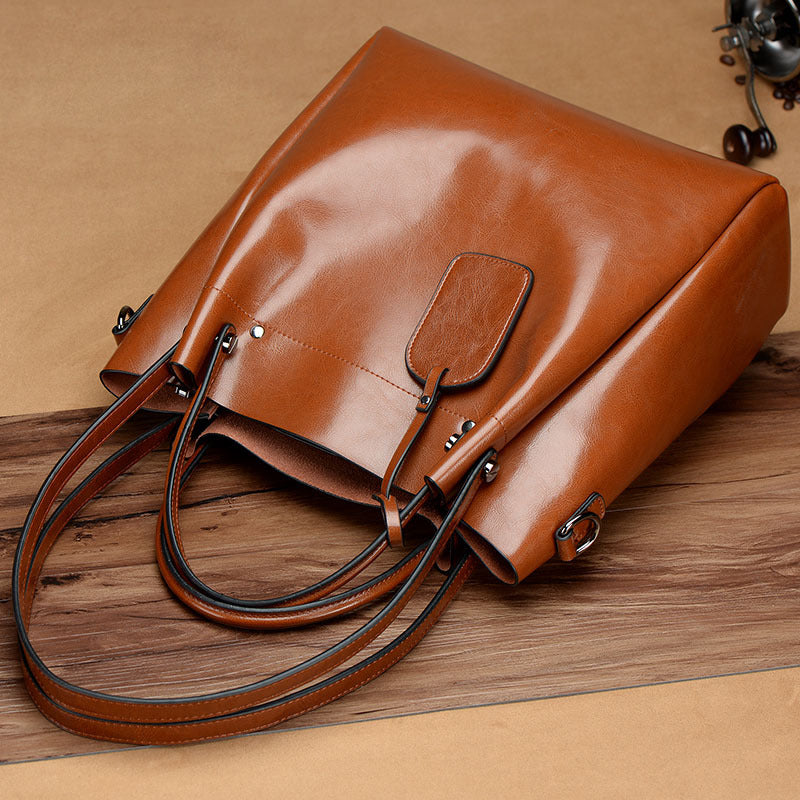 Women's Fashion Simple Portable Oil Wax Cattle Leather Bag apparel & accessories