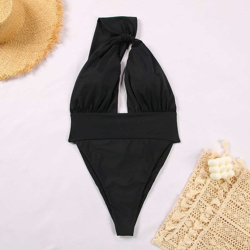 Solid Color One-shoulder High-waisted Swimsuit apparel & accessories