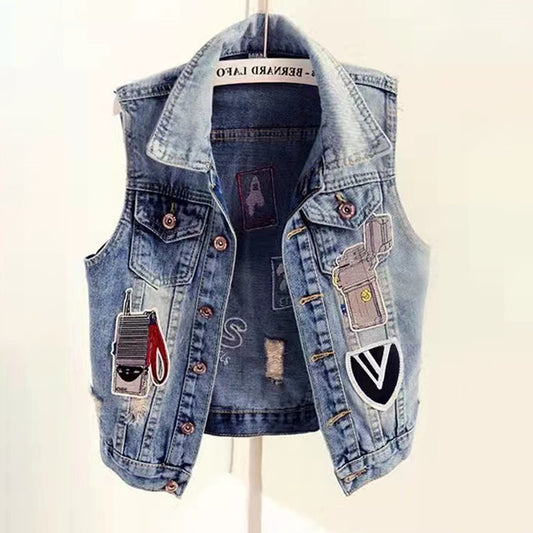 Women's Short Slim Denim Vest Personalized apparels & accessories