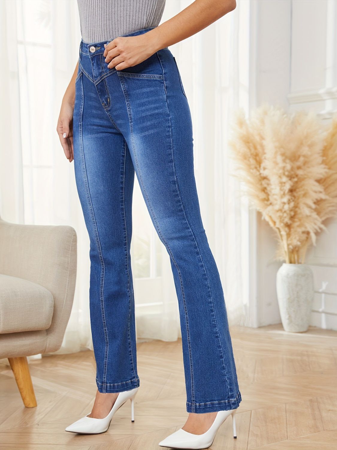 High Waist Bootcut Jeans with Pockets Bottom wear