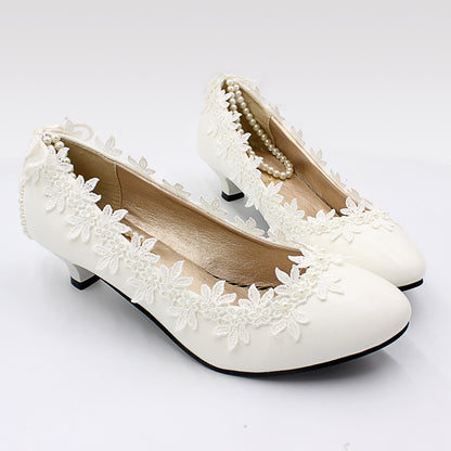 Women's Low Heel Simple White Wedding Shoes Shoes & Bags