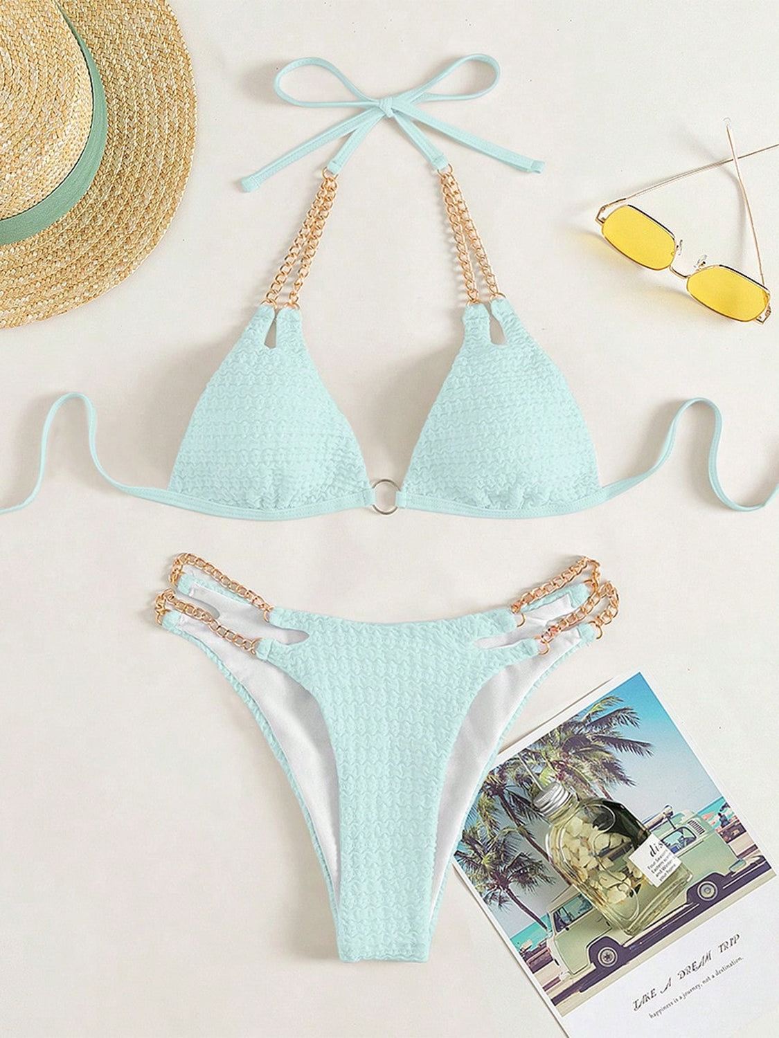 Chain Detail Halter Neck Bikini Set apparels & accessories