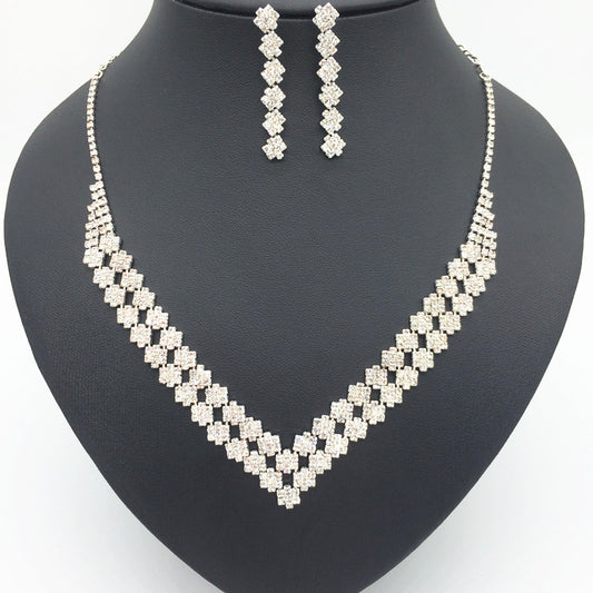 The bride necklace of exquisite luxury double Diamond Pendant Earring Set Jewelry