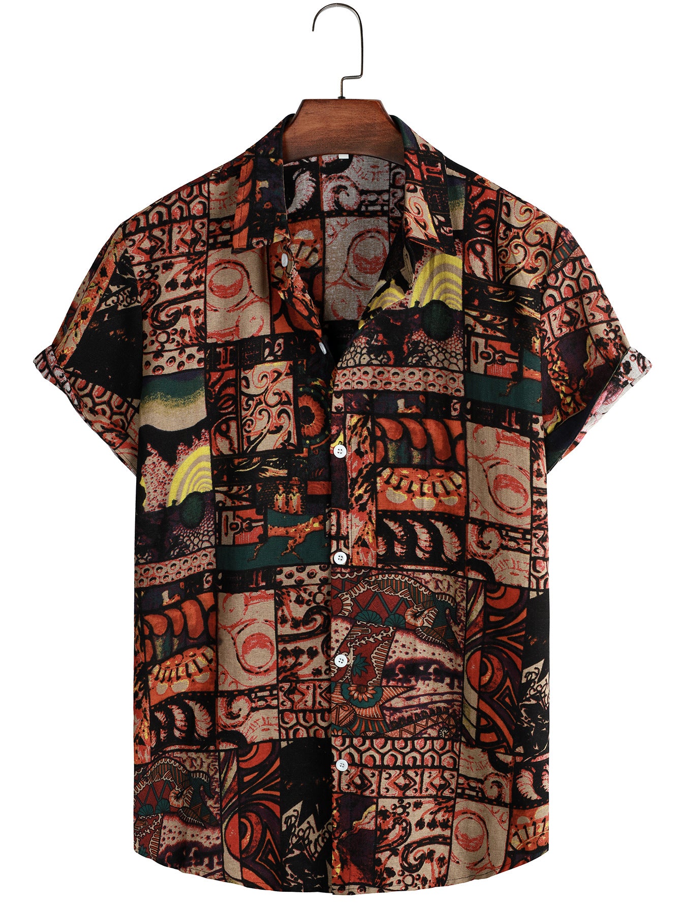 Printed Casual Men's Short-sleeved Shirt Lapel apparel & accessories