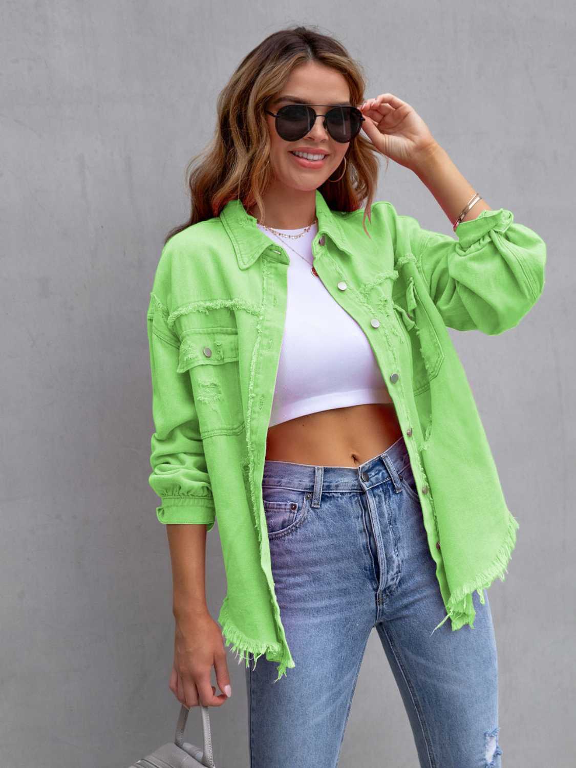 Distressed Drop Shoulder Denim Jacket apparel & accessories