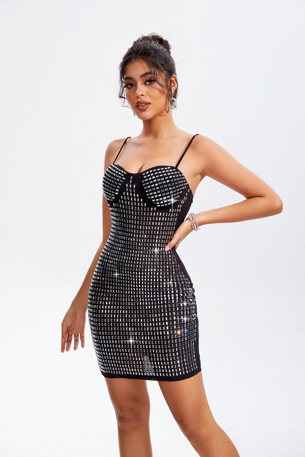 Rhinestone Sweetheart Neck Mini Cami Dress apparel & accessories