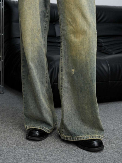 American Retro Distressed Wide Leg Jeans men's clothing