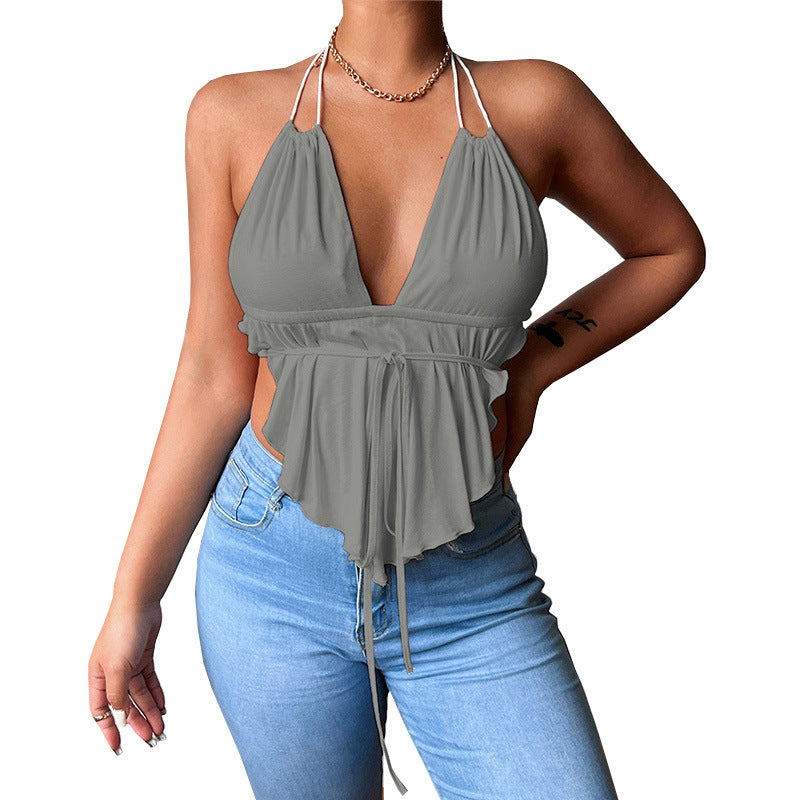 Low-cut V-neck Hanging Suspender Top Temperament Strapless Backless Vest apparels & accessories