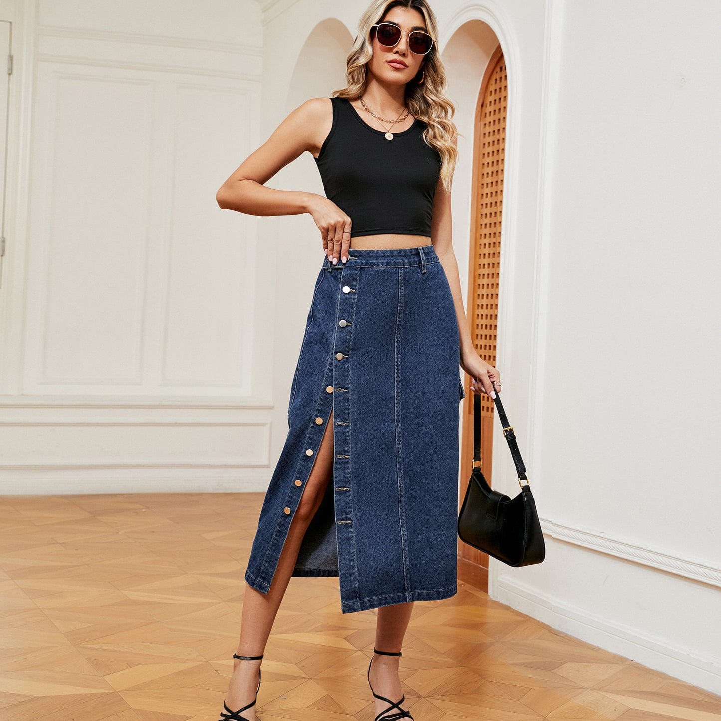 European And American Hot Girls Half Elastic Denim Cargo Pants Casual Skirt apparels & accessories